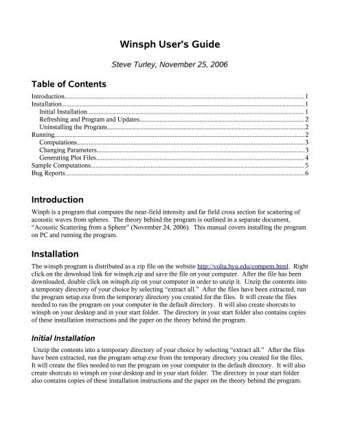 Winsph User's Guide - Steve Turley