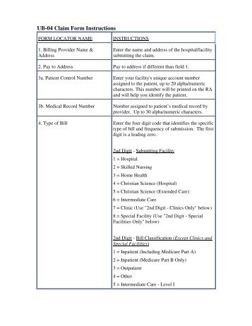 UB-04 Claim Form Instructions