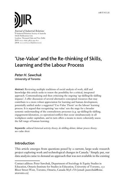 'Use-Value' and the Re-thinking of Skills, Learning and the Labour ...