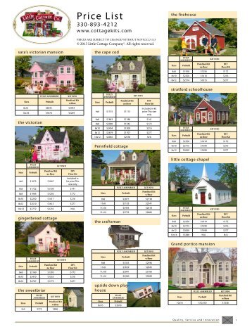 Price List - Cottage Kits | Playhouses | Little Cottage Company ...