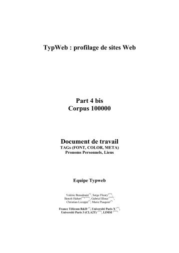 TypWeb : profilage de sites Web Part 4 bis Corpus 100000 ... - Accueil