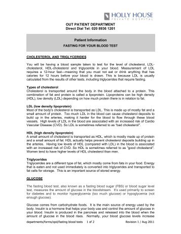 Fasting blood tests (pdf 81KB) - Holly House Hospital