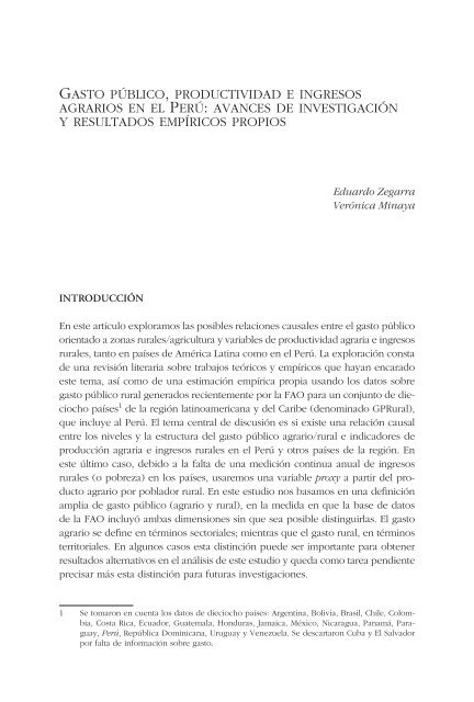 gasto público , productividad e ingresos agrarios en el perú - Grade