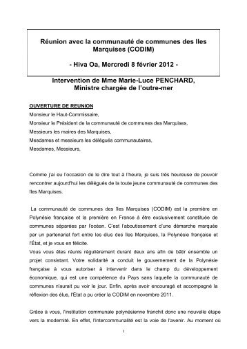 Discours REUNION CODIM - Haut-Commissariat de la rÃ©publique ...