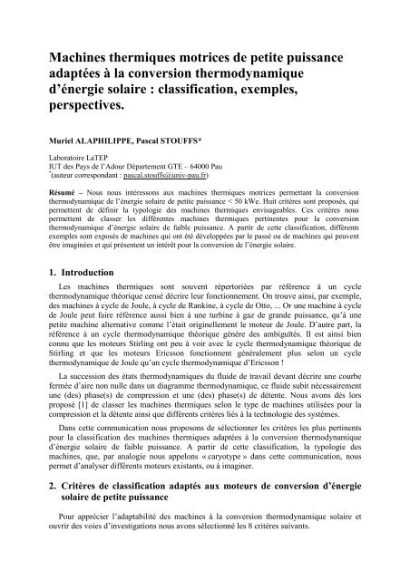 Machines thermiques motrices de petite puissance adaptÃƒÂ©es ÃƒÂ  la ...