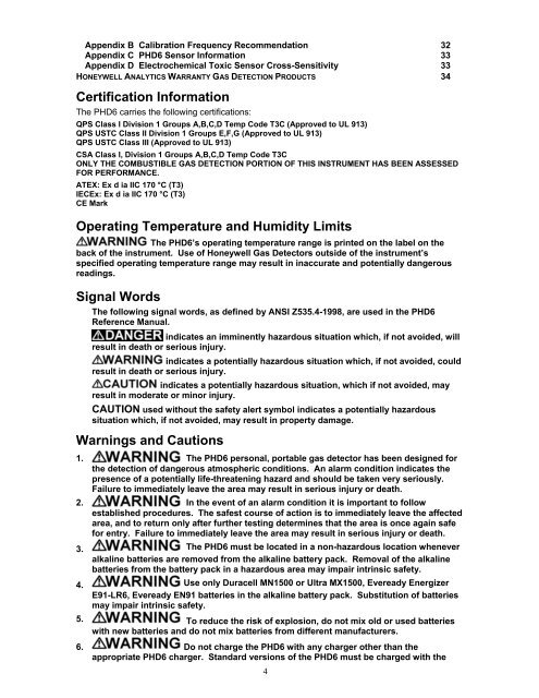PhD6 Multi-Gas Detector Reference Manual - Honeywell Analytics