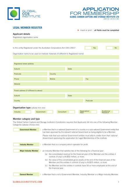 Application for Membership Form - Global CCS Institute