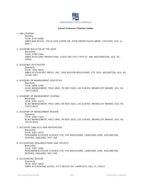 Social Sciences Citation Index 1. ABA JOURNAL Monthly ISSN ...