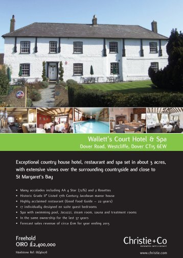 information about Wallett's Court Hotel & Spa - Christie + Co Corporate