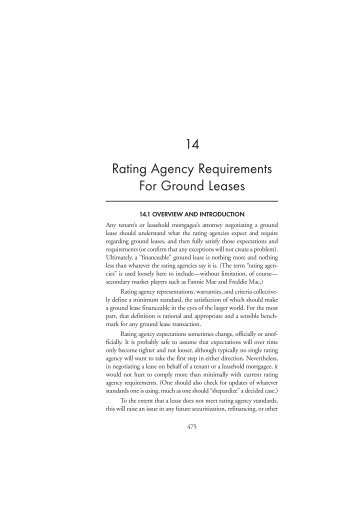 14 Rating Agency Requirements For Ground Leases - ALI CLE