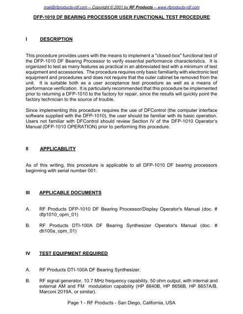 DFP-1010 RS-232 DF Bearing Processor User ... - RDF Products