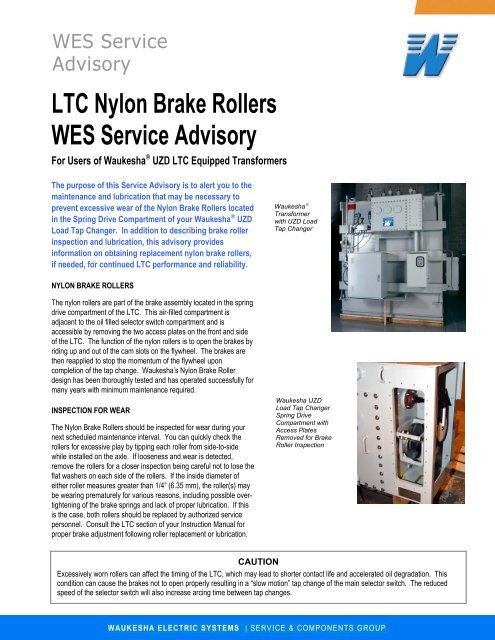 LTC Nylon Brake Rollers WES Service Advisory - SPX Transformer ...