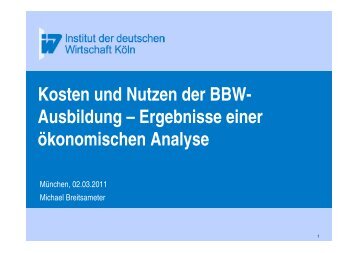 Kosten und Nutzen der BBW- Ausbildung – Ergebnisse ... - VKIB.DE