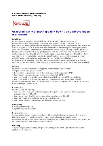 Cursus Graderen van bewijs en aanbevelingen met GRADE - Dutch ...