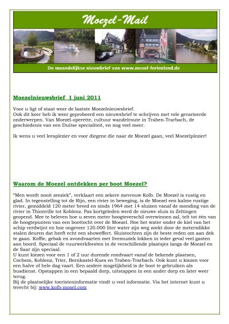 Moezelnieuwsbrief 1 juni 2011 Waarom de Moezel ... - Moezel Reizen