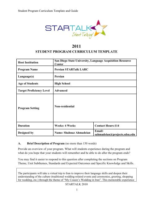 2009 STARTALK Student Program