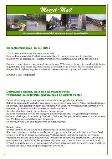 Moezelnieuwsbrief 15 juli 2011 Cultuurweg Grafen ... - Moezel Reizen