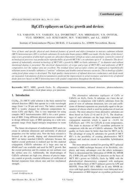 HgCdTe epilayers on GaAs: growth and devices