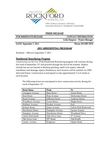 2011 RESIDENTIAL PROGRAM - the City of Rockford