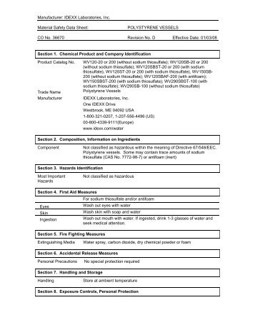 Polystyrene Vessels MSDS - Weber Scientific