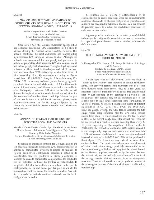 SISMOLOGÃA Y GEODESIA SISG-01 ANALYSIS AND ... - UGM