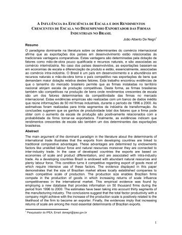 A influência da eficiência de Escala e dos Rendimentos ... - Anpec
