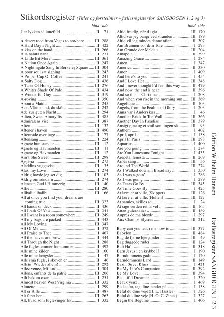 Edition W ilhelm Hansen FÃ¦llesregister SANGBOGEN 1Â·2Â·3