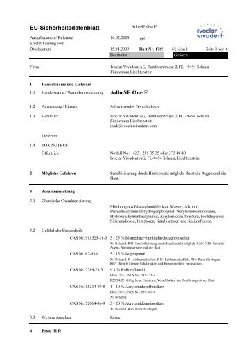 EU-Sicherheitsdatenblatt AdheSE One F - kleindental