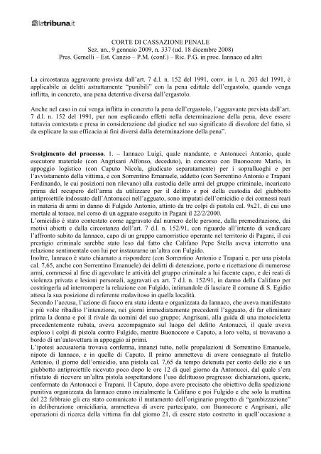 Corte di Cassazione Penale, Sez. un., 9 gennaio 2009 ... - La Tribuna