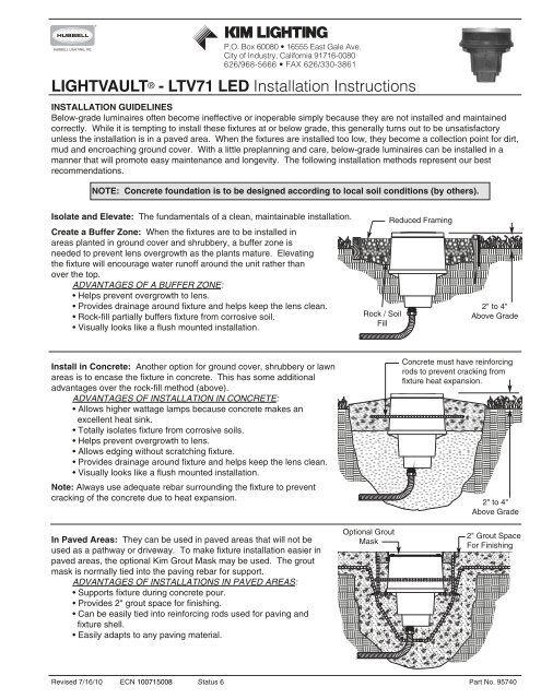 LIGHTVAULT® - LTV71 LED Installation Instructions - Kim Lighting