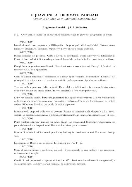 EQUAZIONI A DERIVATE PARZIALI