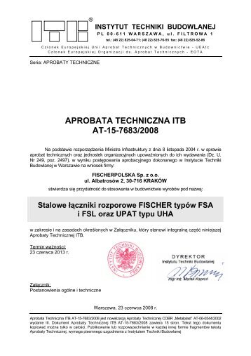 APROBATA TECHNICZNA ITB AT-15-7683/2008 - Fischer