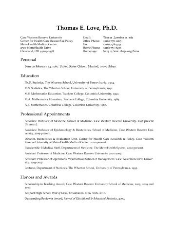 Thomas E. Love, Ph.D. - Rammelkamp Center for Education and ...
