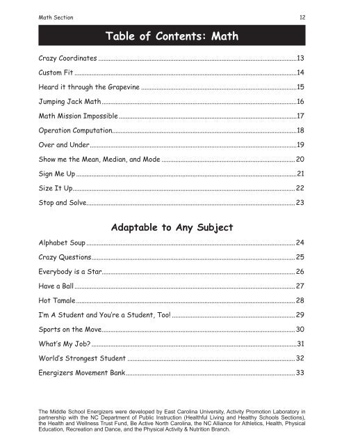 Math Middle-School Energizers - NC Prevention Partners