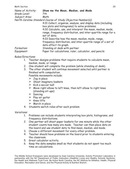 Math Middle-School Energizers - NC Prevention Partners