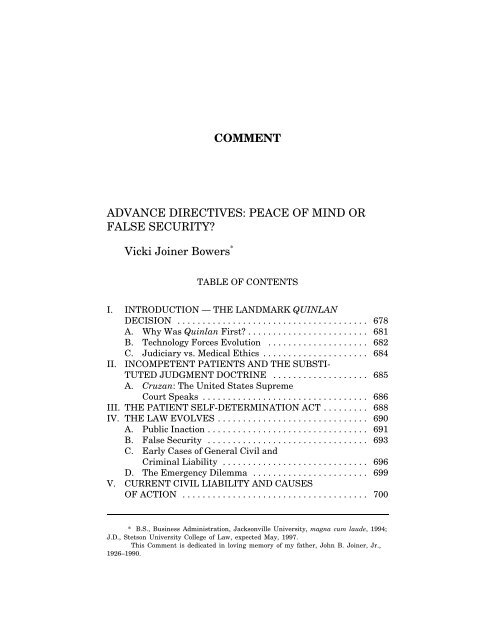 Advance Directives: Peace of Mind or False ... - Stetson University