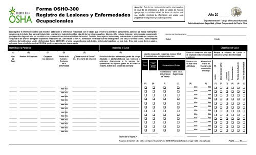 OSHA 300 Revisada noviembre 2009 - Departamento del Trabajo y ...