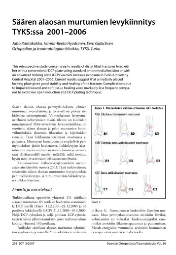 Säären alaosan murtumien levykiinnitys TYKS:ssa 2001-2006