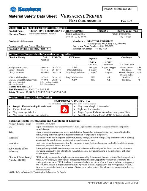 Versacryl Premix Heat Cure Monomer 12-11.pdf - Keystone Industries