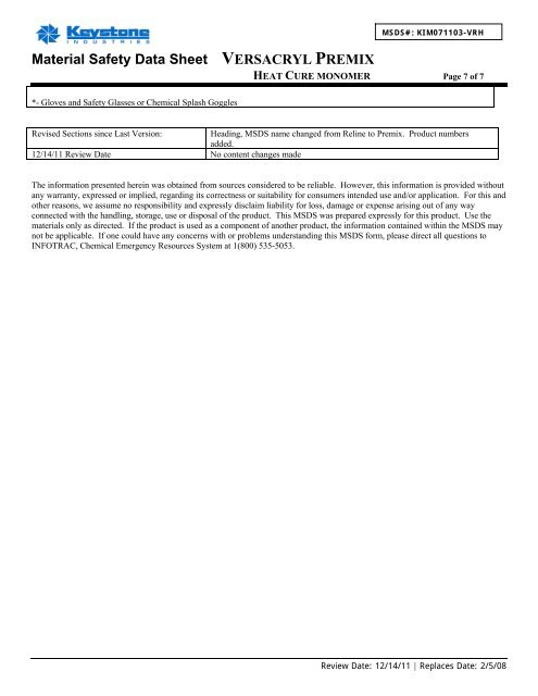 Versacryl Premix Heat Cure Monomer 12-11.pdf - Keystone Industries