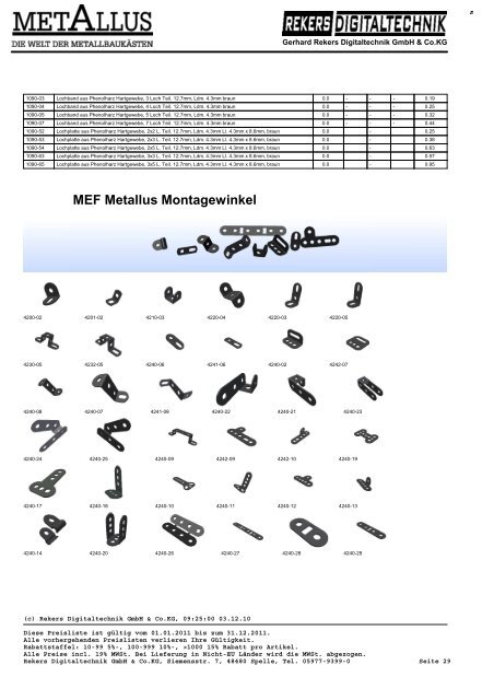 Preisliste - 2011 - Metallus