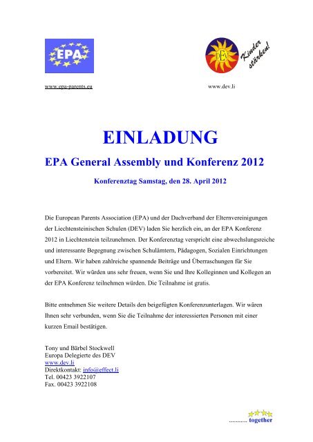 EINLADUNG EPA General Assembly und Konferenz 2012 - Tageo