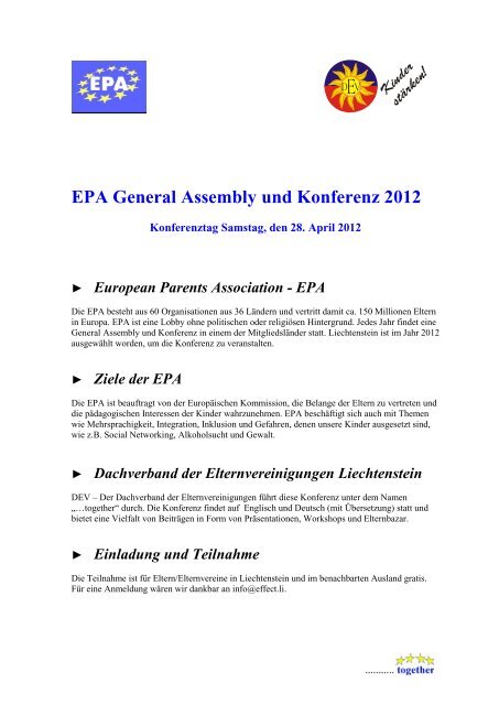 EINLADUNG EPA General Assembly und Konferenz 2012 - Tageo