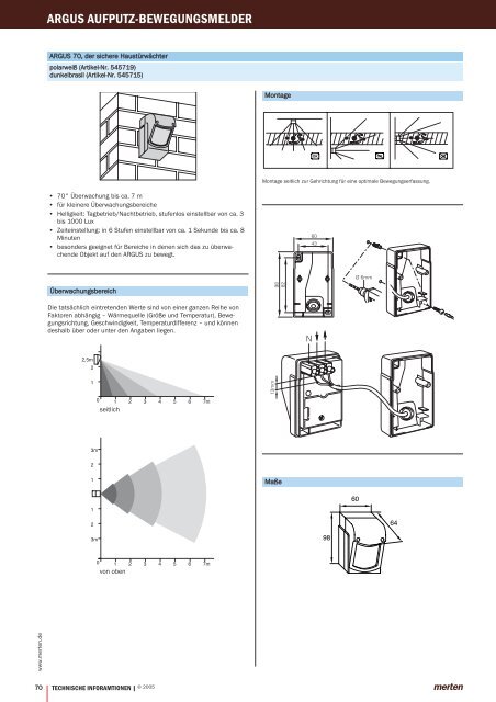 Technische Informationen 2005 - ARGUS Aufputz-Bewegungsmelder
