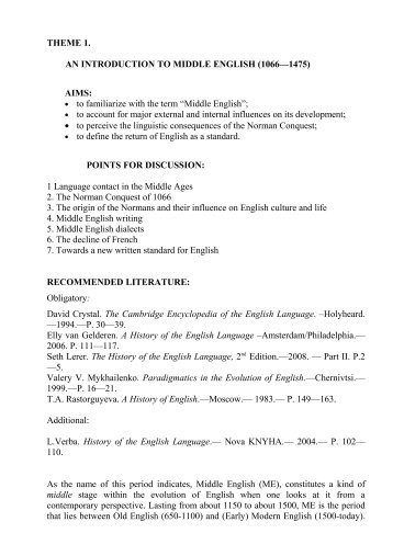 "Middle" English - The History of the English Language