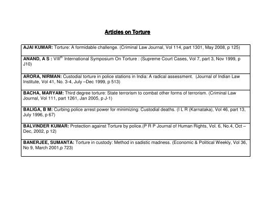 Articles on Torture - National Human Rights Commission