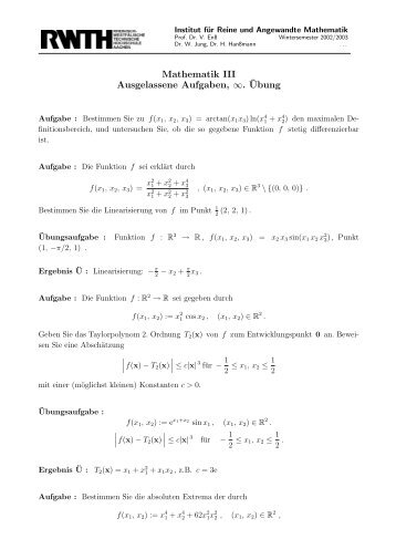 Mathematik III Ausgelassene Aufgaben, â. Â¨Ubung - Institut fÃ¼r ...