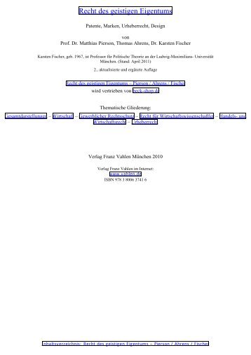 Recht des geistigen Eigentums - Pierson / Ahrens / Fischer - Vahlen
