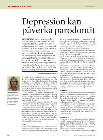 Depression kan påverka parodontit - Tandläkartidningen