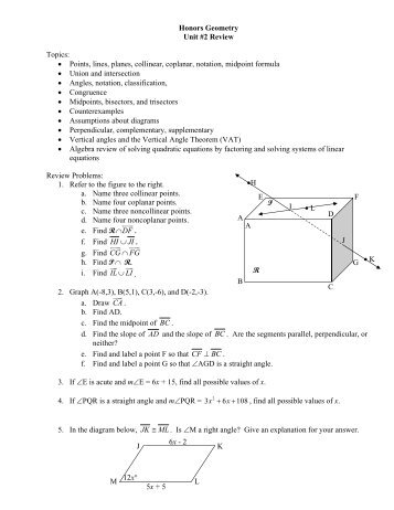 Honors Geometry Unit #2 Review Topics: â¢ Points ... - Nichols School